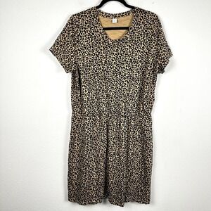 Old Navy Leopard Print T-Shirt Dress Womens XL Brown Black Excellent Cotton